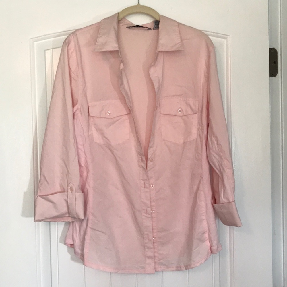 Pink long sleeve XL button up with stretch panels